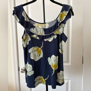 Old Navy Floral Ruffle Blouse - Navy and Yellow
